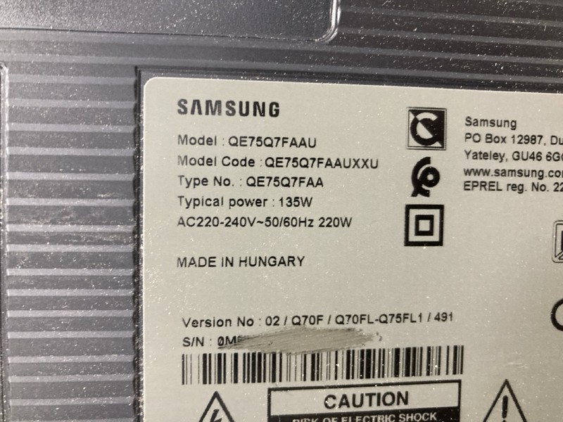 Lot 4  
            Nottingham SR4 - Collection Only 

                
SAMSUNG 75" QLED 4K TV MODEL: QE75Q7F (WITH REMOTES, NO STAND, NO BOX) (PRESSURE ...