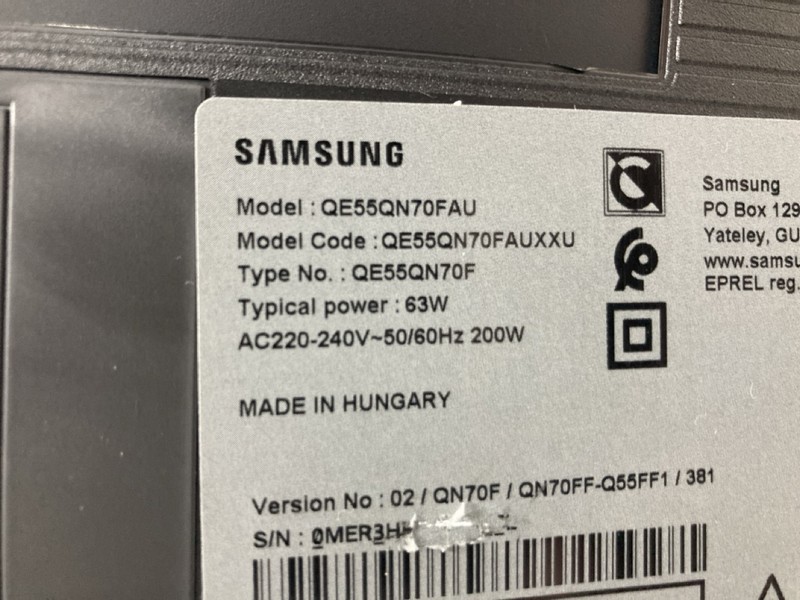 Lot 56  
            Nottingham SR4 - Collection Only 

                
SAMSUNG 55" NEO QLED TV MODEL: QE55N70FAU (WITH REMOTES, WITH STAND, WITH BOX) (S...