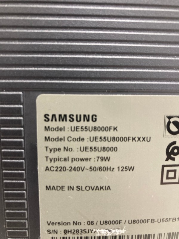 Lot 59  
            Nottingham SR4 - Collection Only 

                
SAMSUNG 55" 4K TV MODEL: UE55U8000F (NO REMOTE, WITH STAND, WITH BOX) (SCREEN BLE...