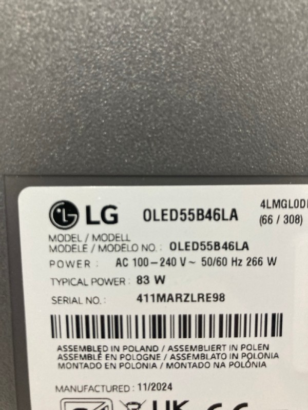 Lot 60  
            Nottingham SR4 - Collection Only 

                
LG 55" OLED TV MODEL: OLED55B46LA (NO REMOTE, NO STAND, NO BOX) (LINE ON SCREEN) ...