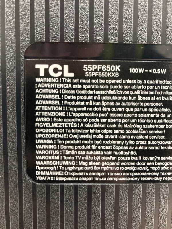 Lot 62  
            Nottingham SR4 - Collection Only 

                
TCL 55" FIRE TV MODEL: 55PF650K (NO REMOTE, NO STAND, NO BOX) (COLLECTION FROM SI...