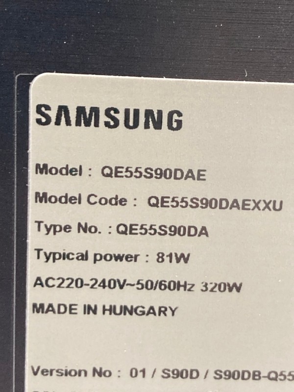 Lot 64  
            Nottingham SR4 - Collection Only 

                
SAMSUNG 55" OLED 4K TV MODEL: QE55S90DAE (NO REMOTES, WITH STAND, NO BOX) (CASE D...