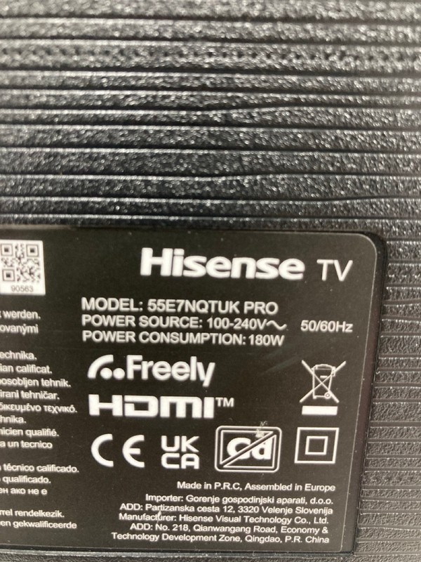 Lot 74  
            Nottingham SR4 - Collection Only 

                
HISENSE 55" QLED TV MODEL: 55E7NQTUK PRO (WITH REMOTE, WITH STAND, WITH BOX) (NO ...