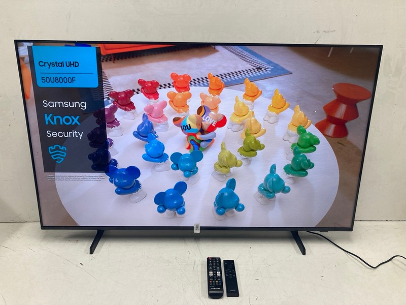 Lot 89  
            Nottingham SR4 - Collection Only 

                
SAMSUNG 50" 4K TV MODEL: UE50U8000FK (WITH REMOTES, WITH STAND, WITH BOX) (DISPLA...