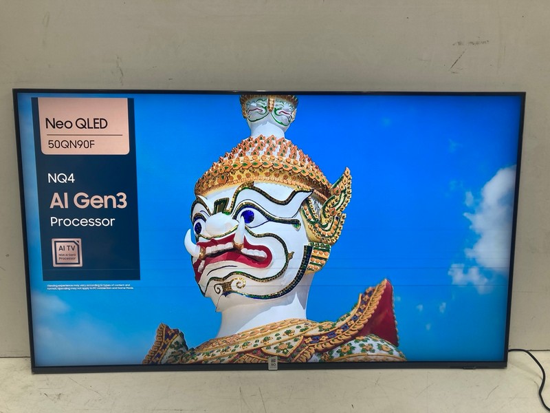 Lot 90  
            Nottingham SR4 - Collection Only 

                
SAMSUNG 50" QLED TV MODEL: QE50QN90FAT (NO REMOTE, NO STAND, NO BOX) (LINE ON SCR...