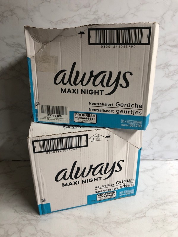 Lot 174  
            Nottingham SR5 - Delivery Only 

                
2 X BOXES OF ALWAYS MAXI NIGHT PADS