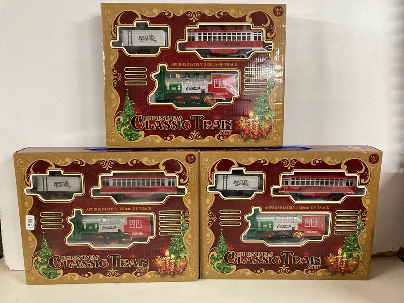 Lot 309  
            Nottingham SR5 - Delivery Only 

                
3 X CHRISTMAS CLASSIC TRAIN SET