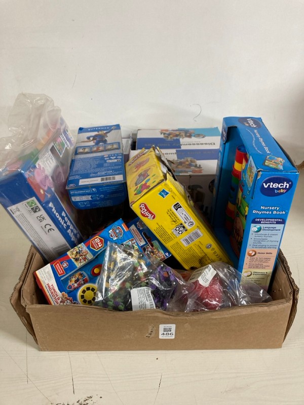 Lot 486  
            Nottingham SR5 - Delivery Only 

                
BOX OF VARIOUS TOYS TO INC LEARN WITH PEPPA PIG PEPPAS PHONIC ALPHABET