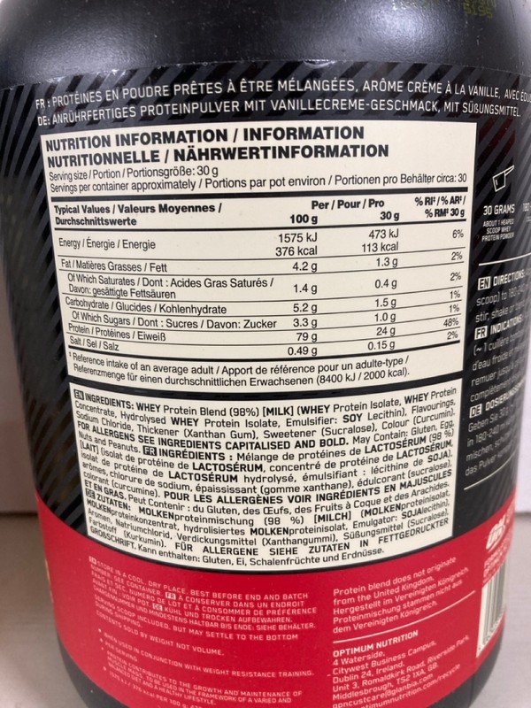 Lot 505  
            Nottingham SR5 - Delivery Only 

                
2 X VARIOUS PROTEIN POWDER TO INC OPTIMUM NUTRION GOLD STANDARD CHOCOLATE PROTEIN... - Image 2