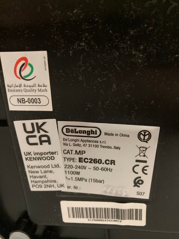 Lot 101  
            Nottingham SR7 – Delivery Only 

                
DELONGHI STILOSA ESPRESSO AND CAPPUCCINO COFFEE MAKER