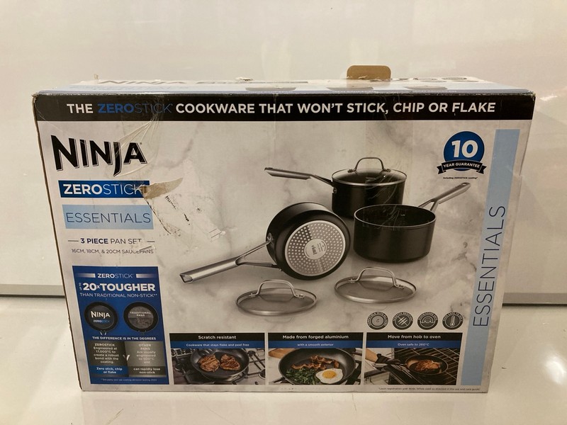 Lot 10  
            Nottingham SR7 – Delivery Only 

                
NINJA ZERO STICK ESSENTIALS 3 PIECE PAN SET ORIGINAL RRP £149.99