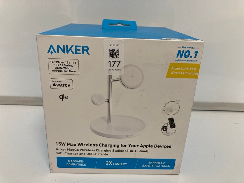 Lot 177  
            Nottingham SR7 – Delivery Only 

                
ANKER 15W MAX WIRELESS 3-IN-1 CHARGING STATION FOR APPLE DEVICES