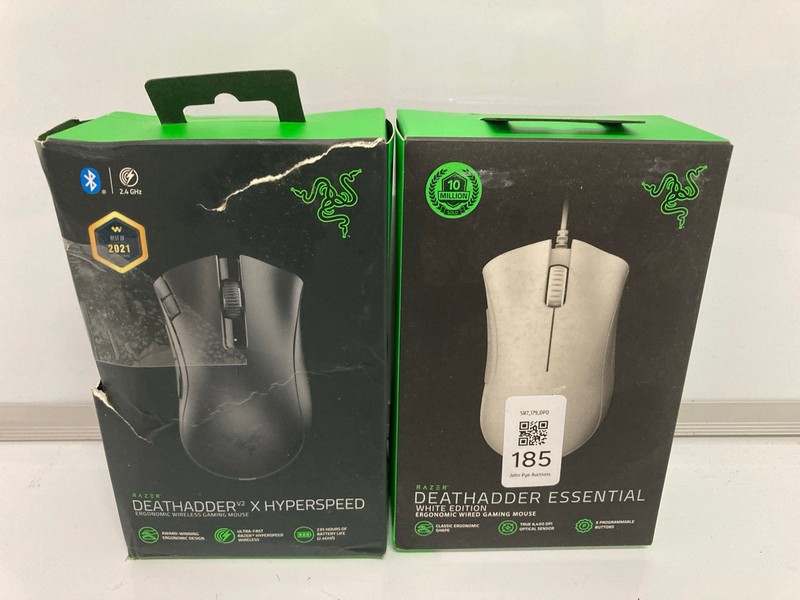 Lot 185  
            Nottingham SR7 – Delivery Only 

                
2 X RAZER GAMING MICE INC DEATHADDER V2 X HYPERSPEED ERGONMOIC WIRELESS GAMING MOUSE