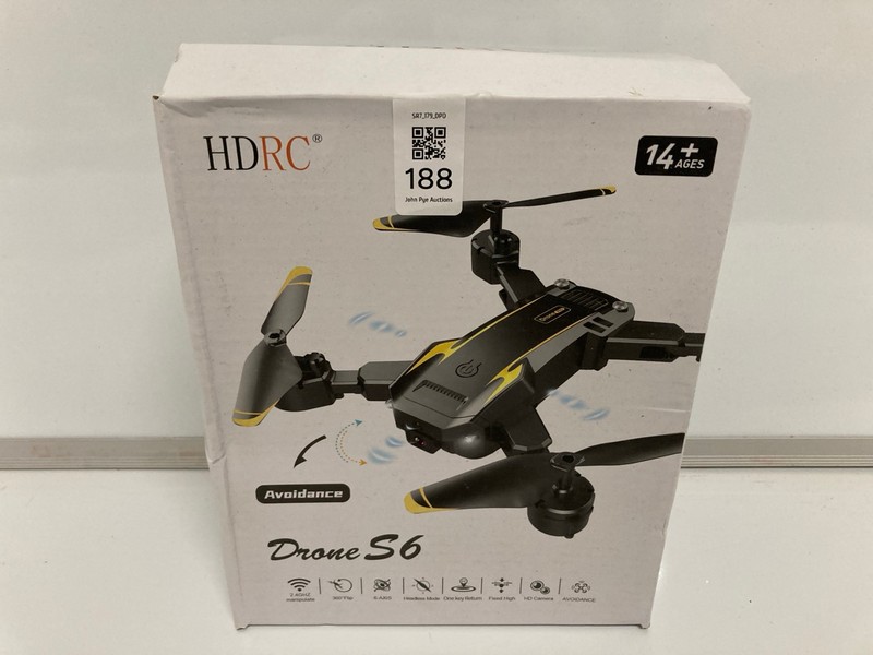 Lot 188  
            Nottingham SR7 – Delivery Only 

                
HDRC AVOIDANCE S6 DRONE (WITH CHARGING CABLES AND CARRY CASE)