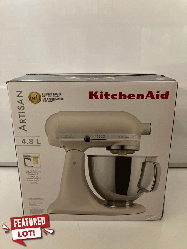 Lot 1  
            Nottingham SR7 – Delivery Only 

                
KITCHENAID ARTISAN 4.8L TILT-HEAD STAND MIXER IN ALMOND CREAM ORIGINAL RRP £419.00