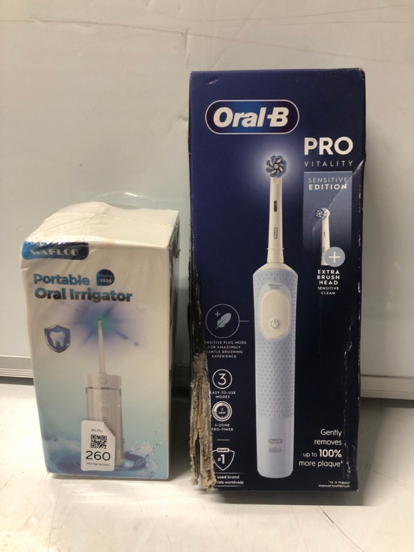 Lot 260  
            Nottingham SR7 – Delivery Only 

                
2 X TEETH CLEANING ITEMS INC ORAL-B PRO VITALITY ELECTRIC TOOTHBRUSH