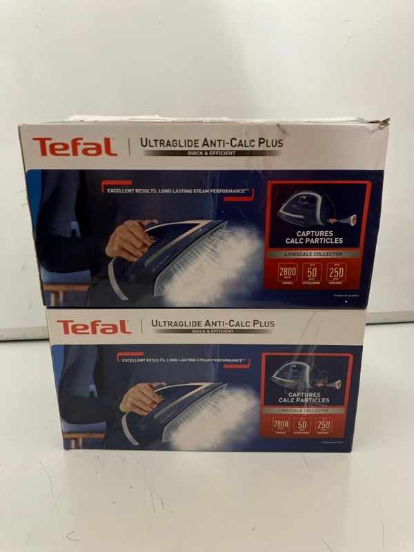 Lot 402  
            Nottingham SR7 – Delivery Only 

                
2 X TEFAL ULTRAGLIDE ANTI-CALC PLUS STEAM IRONS