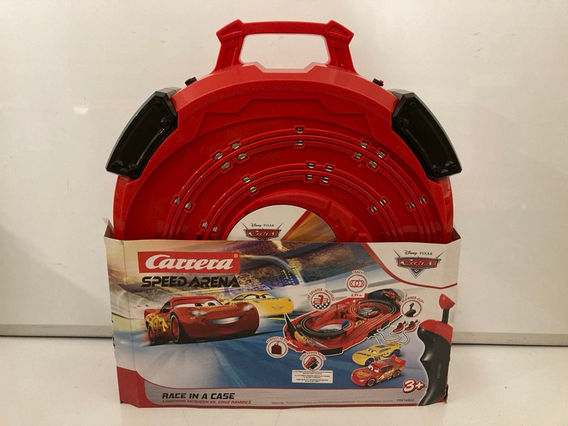 Lot 482  
            Nottingham SR7 – Delivery Only 

                
DISNEY PIXAR CARS CARRERA SPEED ARENA RACE IN A CASE