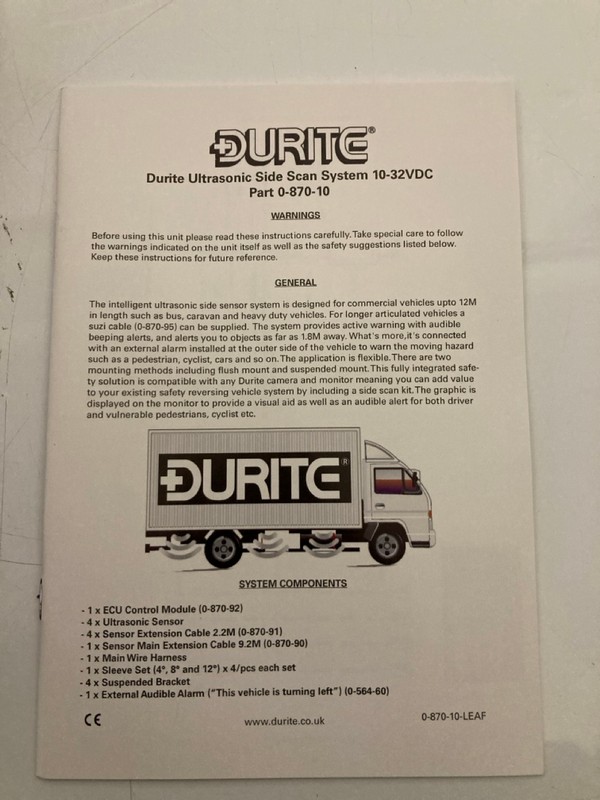 Lot 49  
            Nottingham SR7 – Delivery Only 

                
DURITE 0-870-10 BLIND SPOT DETECTION SYSTEM WITH LEFT TURN SPEAKER 12/24V ORIGINA...