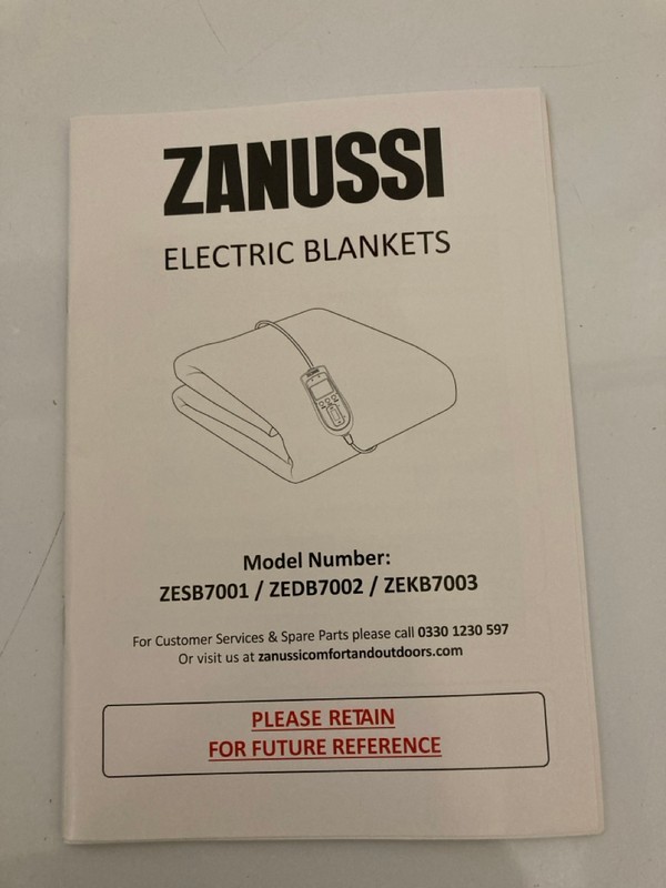 Lot 85  
            Nottingham SR7 – Delivery Only 

                
ZANUSSI DOUBLE ELECTRIC MATTRESS PORTECTOR