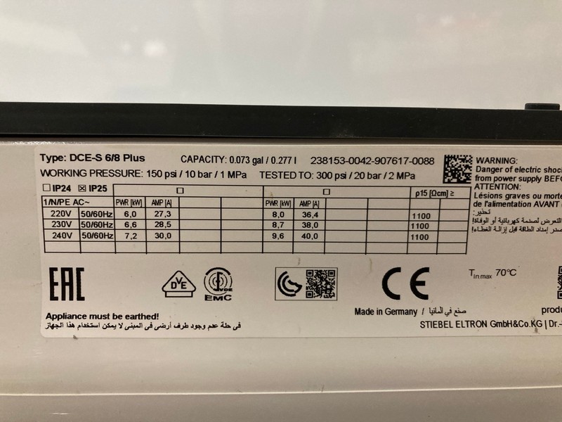 Lot 8  
            Nottingham SR7 – Delivery Only 

                
STIEBEL ELTRON DCE-S PLUS COMPACT INSTANTANEOUS WATER HEATER ORIGINAL RRP £466.86