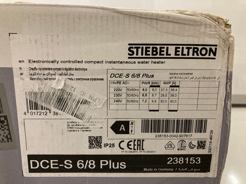 Lot 8  
            Nottingham SR7 – Delivery Only 

                
STIEBEL ELTRON DCE-S PLUS COMPACT INSTANTANEOUS WATER HEATER ORIGINAL RRP £466.86