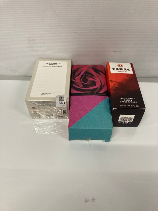 Lot 138  
            Nottingham SR9 - Delivery Only 

                
3 X BEAUTY ITEMS INC TABAC AFTERSHAVE LOTION