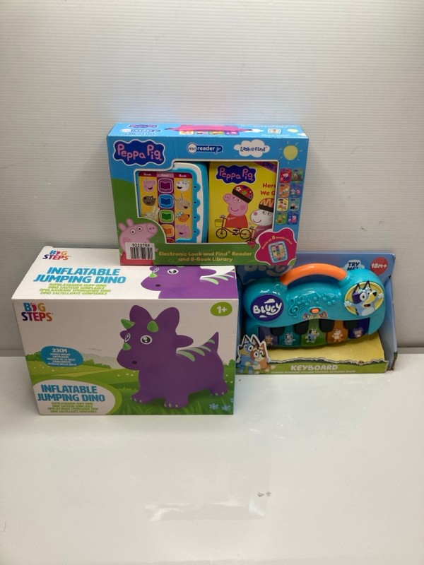 Lot 205  
            Nottingham SR9 - Delivery Only 

                
3 X KIDS TOYS INC BIG STEPS INFLATABLE JUMPING DINO