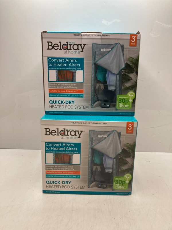 Lot 270  
            Nottingham SR9 - Delivery Only 

                
2 X BELDRAY QUICK DRY HEATED POD SYSTEM
