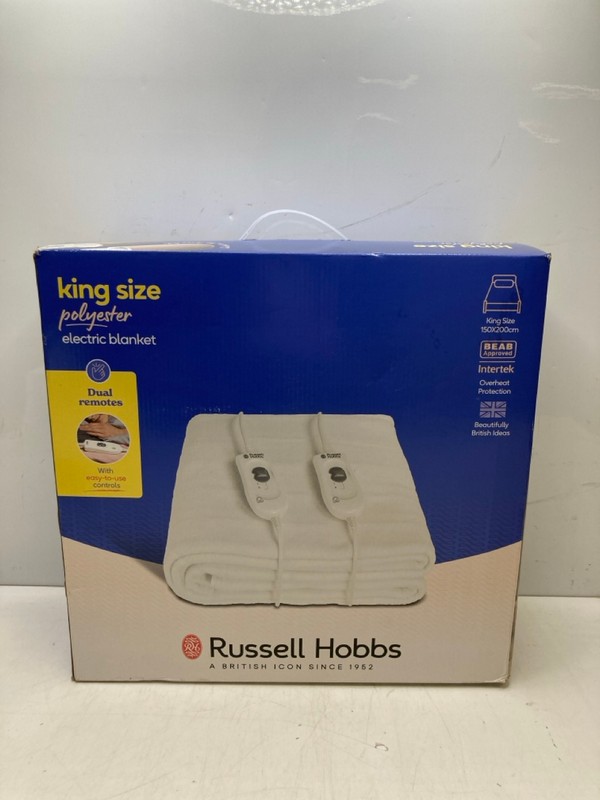 Lot 271  
            Nottingham SR9 - Delivery Only 

                
RUSSELL HOBBS KING SIZE POLYESTER ELECTRIC BLANKET
