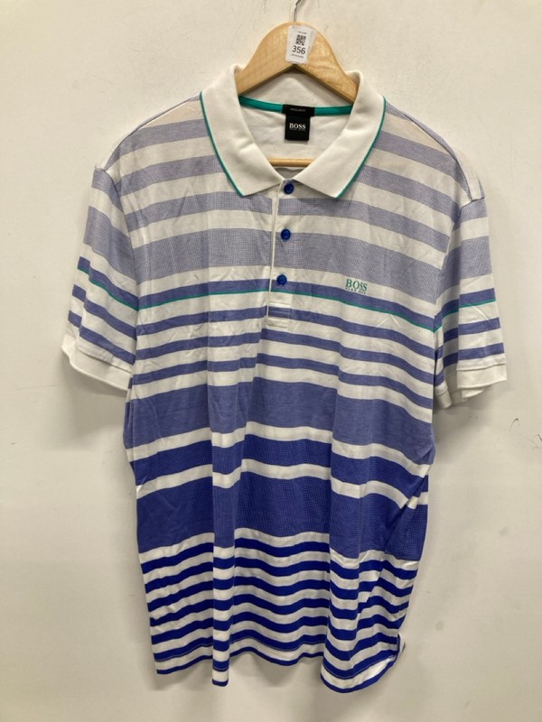 Lot 356  
            Nottingham SR9 - Delivery Only 

                
HUGO BOSS BLUE STRIPED POLO SHIRT UK SIZE 2XL