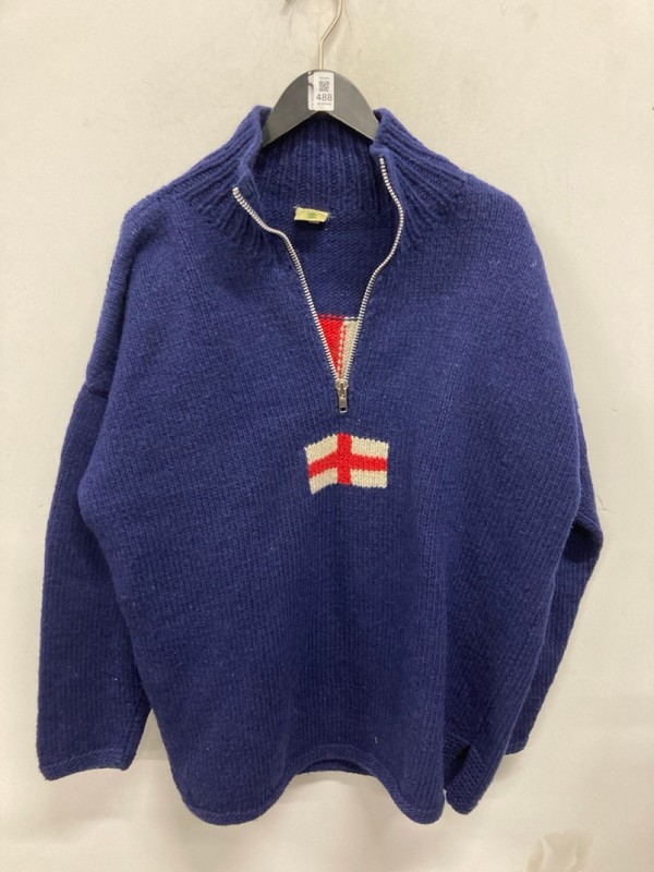 Lot 488  
            Nottingham SR9 - Delivery Only 

                
ENGLAND BLUE KNIT 1/2 ZIP SWEATER UK SIZE L - Image 4