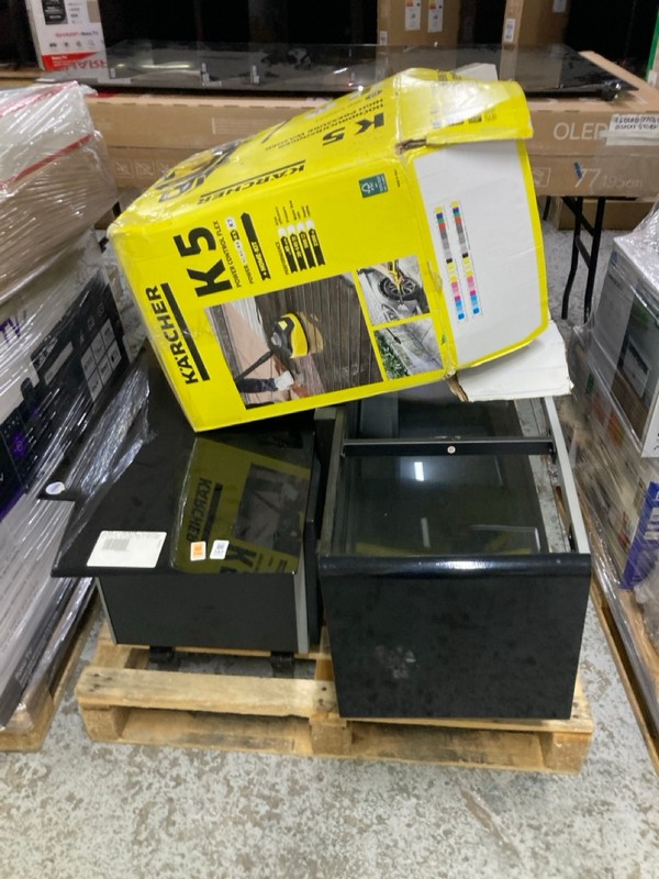 Lot 147  
            Nottingham SR1 - Collection Only 

                
PALLET OF BLACK GLASS TV STANDS & KARCHER PRESSURE WASHER (COLLECTION ONLY)