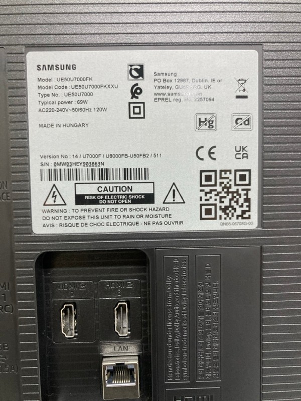 Lot 16  
            Nottingham SR1 - Collection Only 

                
SAMSUNG 50" 4K UHD HDR LED SMART TV (2025) - UE50U7000FK - ORIGINAL RRP - £269.99...