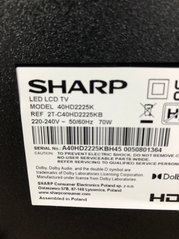 Lot 27  
            Nottingham SR1 - Collection Only 

                
SHARP 40" FULL HD LEG ROKU SMART TV (2024) - 40HD2225K - ORIGINAL RRP - £179.99 -...