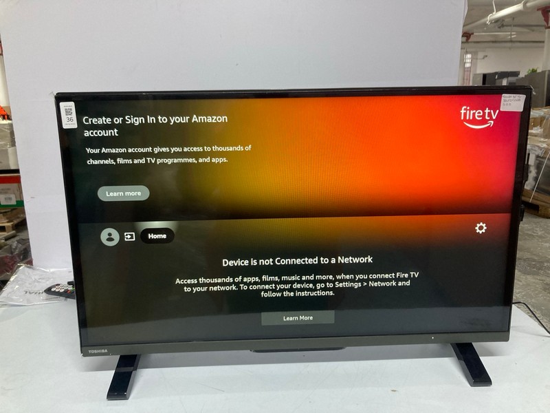 Lot 36  
            Nottingham SR1 - Collection Only 

                
TOSHIBA 32" HD READY SMART FIRE TV MODEL: 32WF2F53DB - ORIGINAL RRP.£136 - WITH B...