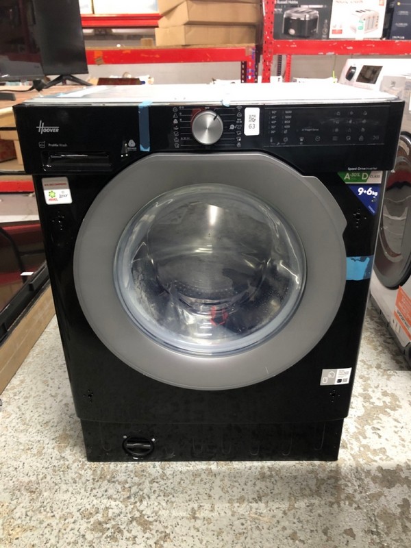 Lot 63  
            Nottingham SR1 - Delivery or Collection 

                
HOOVER INTEGRATED WASHER/DRYER (9+6KG) - MODEL. BH4S696M6DR9B - ORIGINAL RRP - £4...