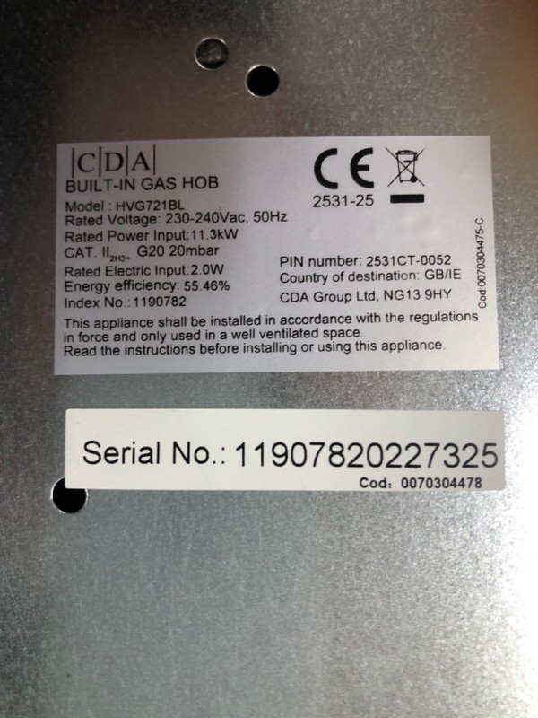 Lot 68  
            Nottingham SR1 - Delivery or Collection 

                
CDA 5 BURNER GAS HOB - MODEL - HVG721BL - ORIGINAL RRP - £329.99 - Image 3