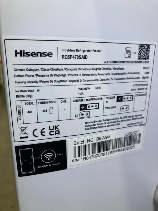 Lot 10  
            Nottingham SR8 - Delivery Or Collection 

                
HISENSE FRIDGE FREEZER. MODEL: RQ5P470SAID. ORIGINAL RRP: £849 - Image 3