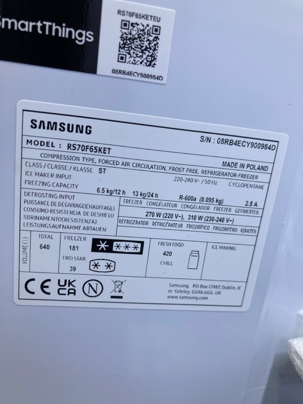 Lot 13  
            Nottingham SR8 - Delivery Or Collection 

                
SAMSUNG SERIES 6 AMERICAN SMART FRIDGE FREEZER. MODEL: RS70F65KET. ORIGINAL RRP: ... - Image 3