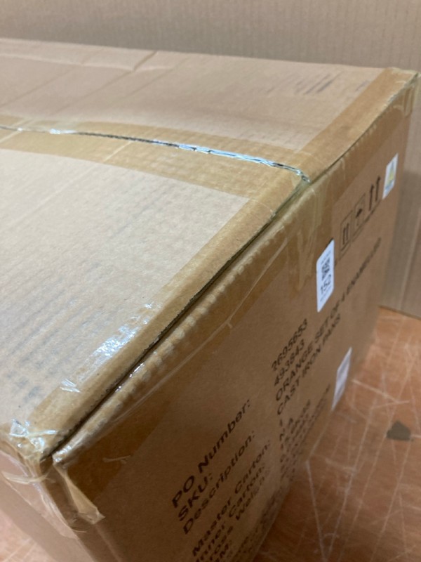 Lot 152  
            Nottingham SR8 - Delivery Or Collection 

                
SET OF 4 ENAMELLED CAST IRON PANS IN ORANGE