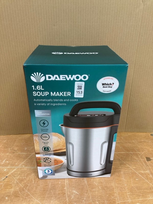 Lot 153  
            Nottingham SR8 - Delivery Or Collection 

                
DAEWOO 1.6L SOUP MAKER