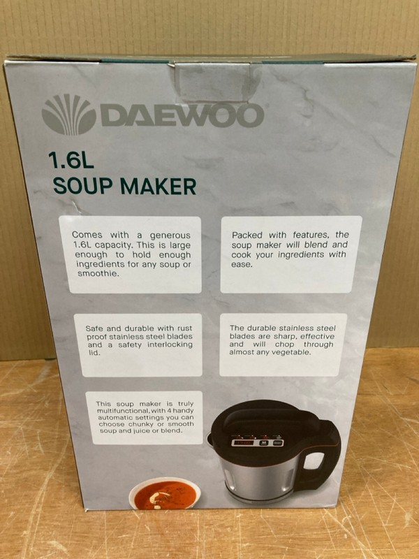Lot 153  
            Nottingham SR8 - Delivery Or Collection 

                
DAEWOO 1.6L SOUP MAKER