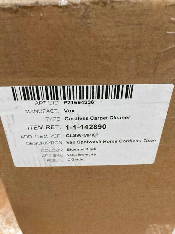 Lot 154  
            Nottingham SR8 - Delivery Or Collection 

                
VAX CORDLESS CARPET CLEANER