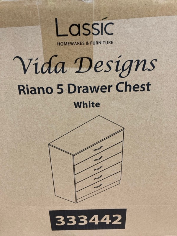 Lot 164  
            Nottingham SR8 - Delivery Or Collection 

                
RIANO 5 DRAWER CHEST IN WHITE - Image 2