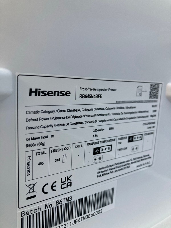 Lot 18  
            Nottingham SR8 - Delivery Or Collection 

                
HISENSE 60\40 FRIDGE FREEZER. MODEL: RB645N4BFE. ORIGINAL RRP: £649 - Image 3