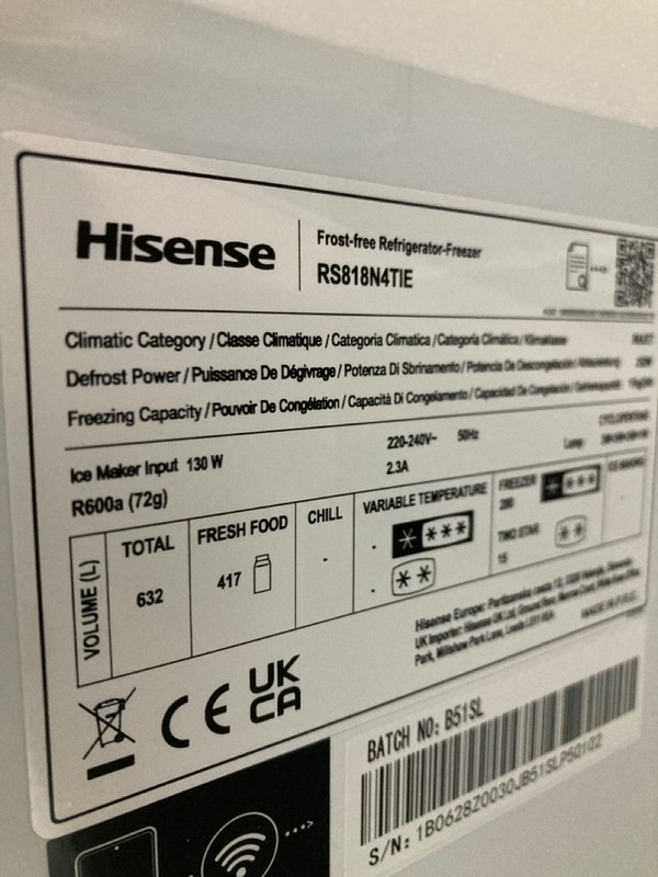 Lot 1  
            Nottingham SR8 - Delivery Or Collection 

                
HISENSE  AMERICAN SMART FRIDGE FREEZER. GREY STAINLESS STEEL. MODEL: RS818N4TIE. ... - Image 3