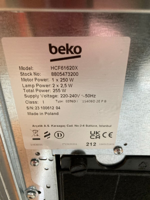 Lot 24  
            Nottingham SR8 - Delivery Or Collection 

                
BEKO COOKER HOOD MODEL: HCF61620X - Image 3