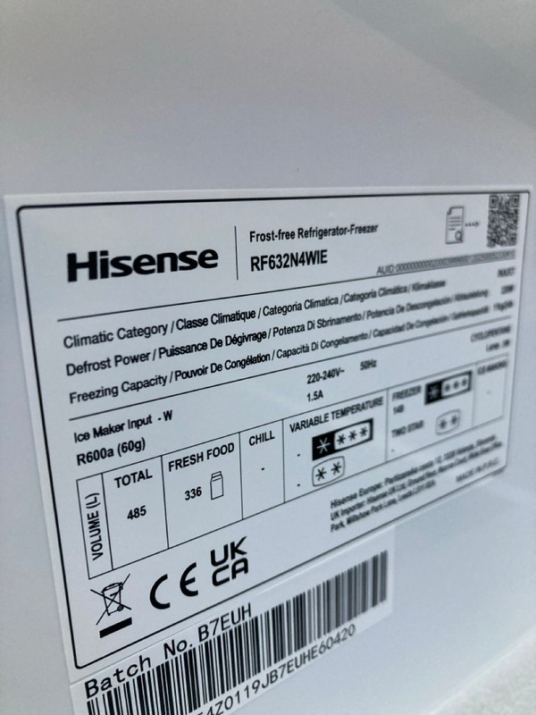 Lot 2  
            Nottingham SR8 - Delivery Or Collection 

                
HISENSE SLIM FRIDGE FREEZER. STAINLESS STEEL. MODEL: RF632N4WIE. ORIGINAL RRP: £699