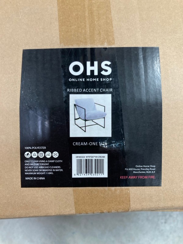 Lot 34  
            Nottingham SR8 - Delivery Or Collection 

                
OHS RIBBED ACCENT CHAIR CREAM